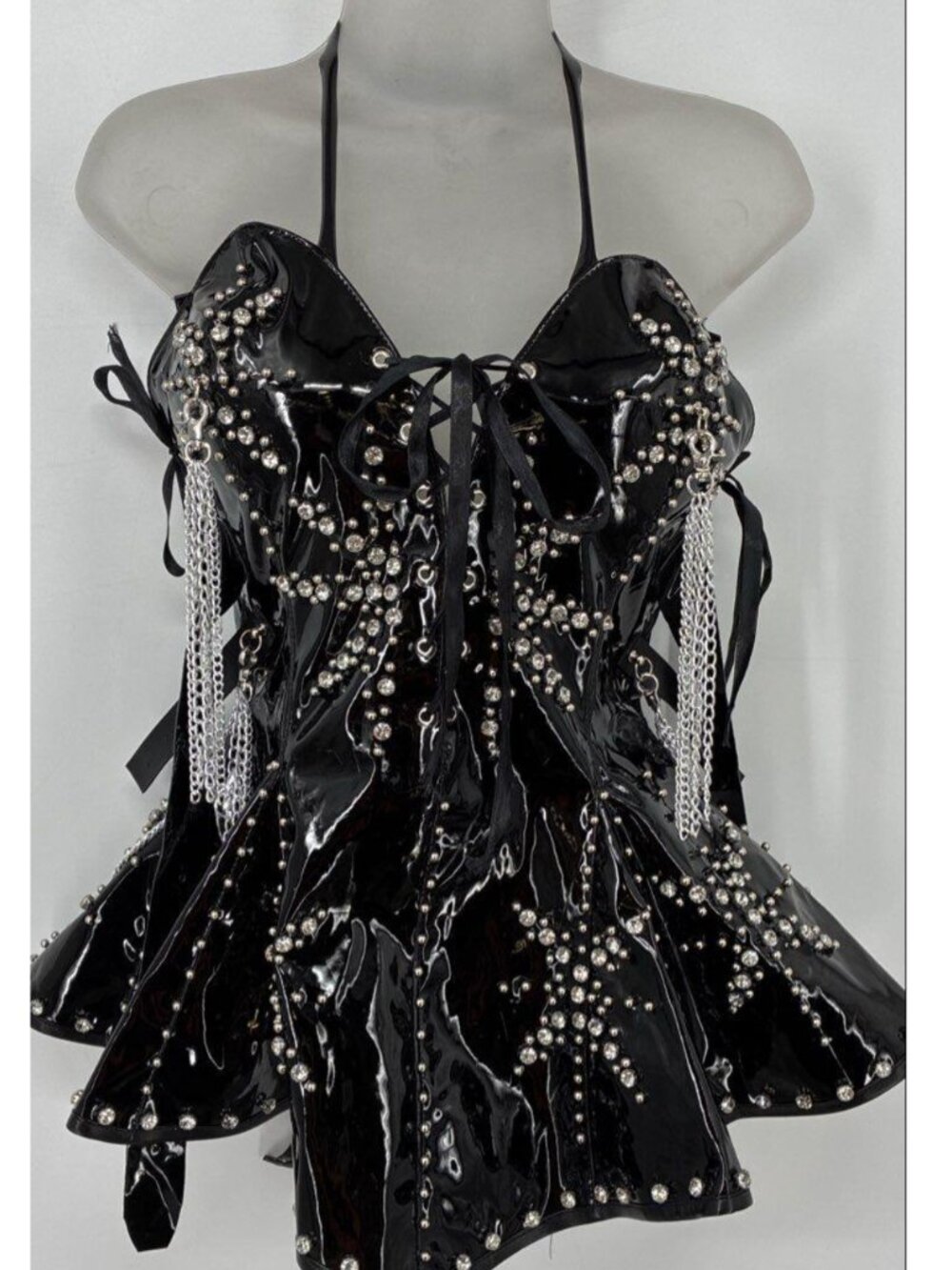 StarryDiva Punk Gothic Studded Vinyl Corset Top / Dress Rave Burning Man XS - Picture 1 of 6